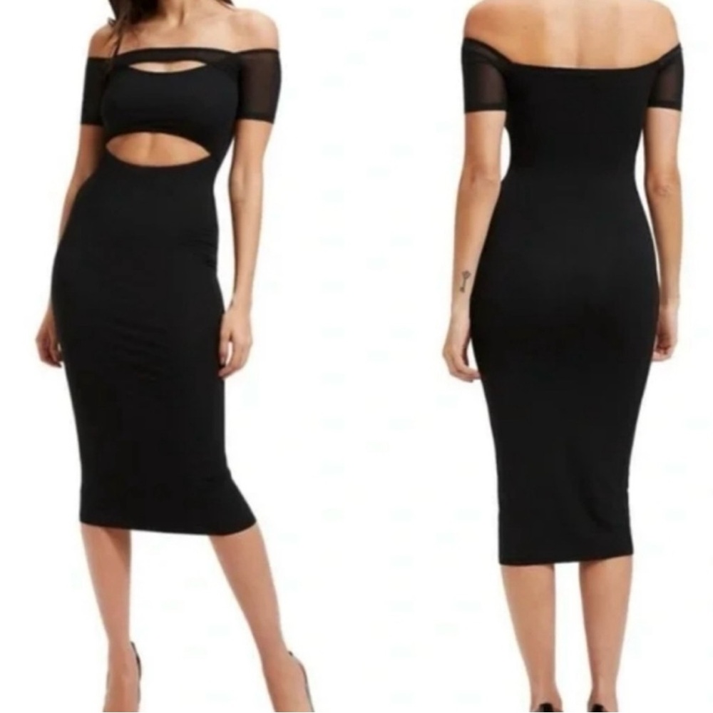 GOOD AMERICAN Cut Out Cocktail Black Bodycon Midi Dress Sexy NWT $100 Size 1 (S)